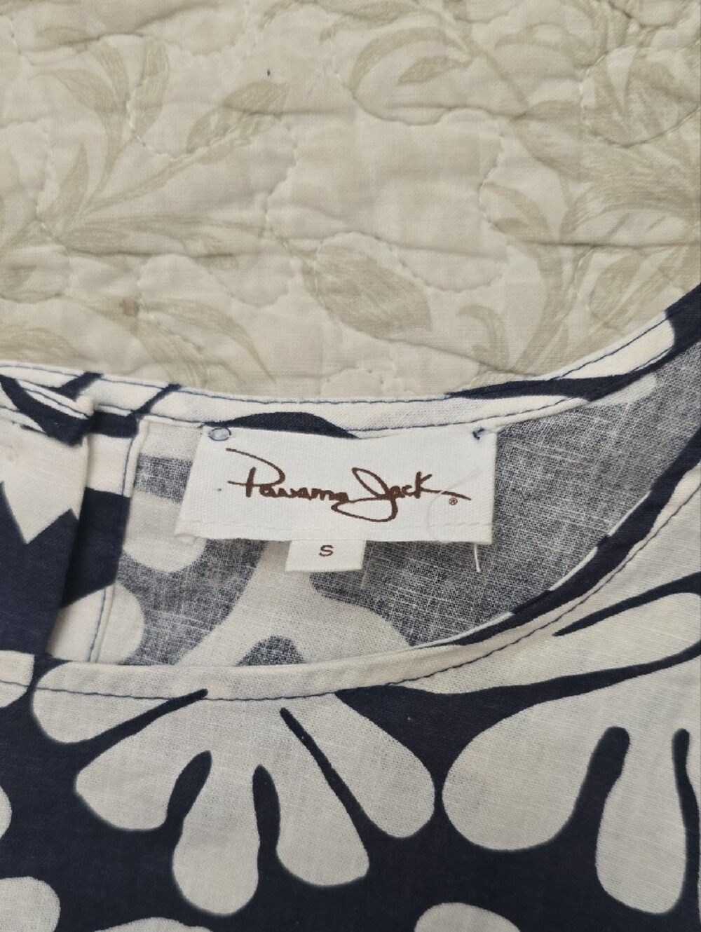 Linen Navy and White Floral Two-Piece Skirt Set - Picture 3 of 5